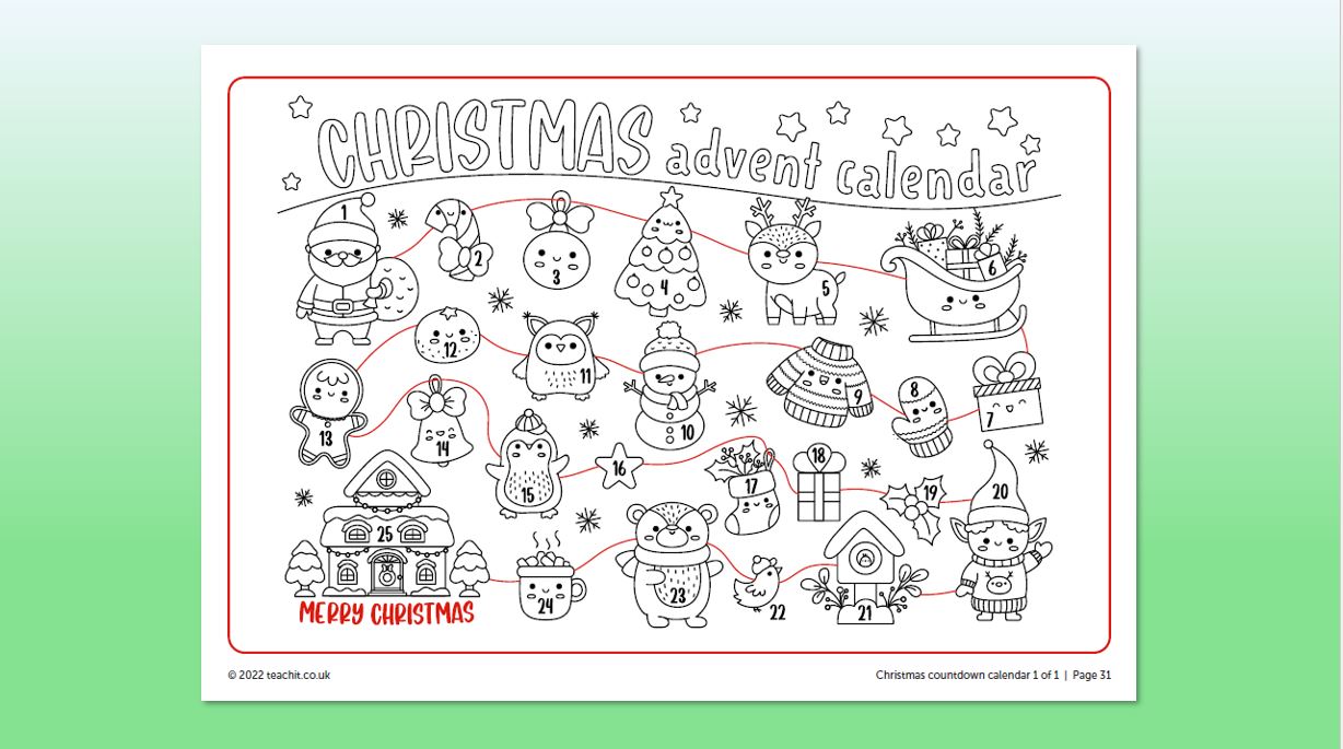 Christmas advent calendar craft activity