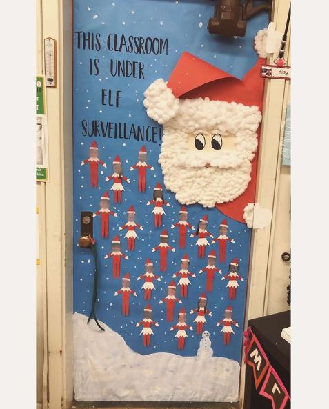 Elf on a shelf Christmas decoration for a classroom door