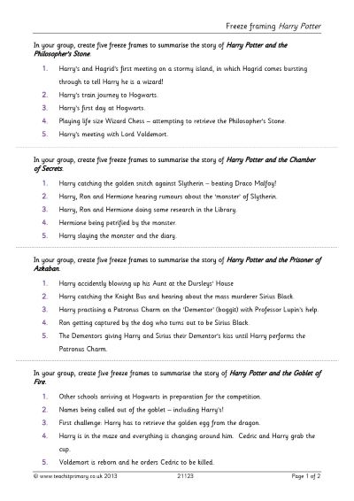 Freeze framing for Harry Potter (Teachit)