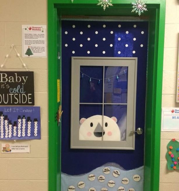 Polar bear Christmas decoration for a classroom door