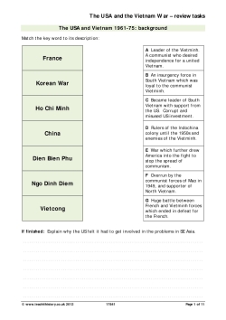 The USA and the Vietnam War – review tasks The USA and the Vietnam War – review tasks