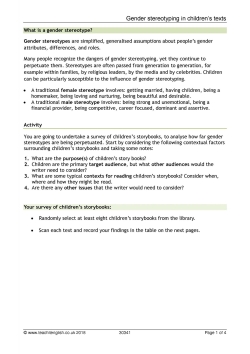 Gender stereotyping in children's texts Gender stereotyping in children's texts